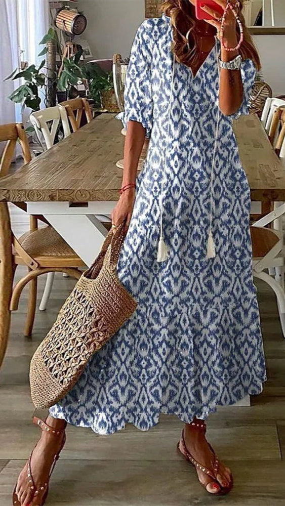 Sophia™ - Boho Vintage V-ringad sommarklänning