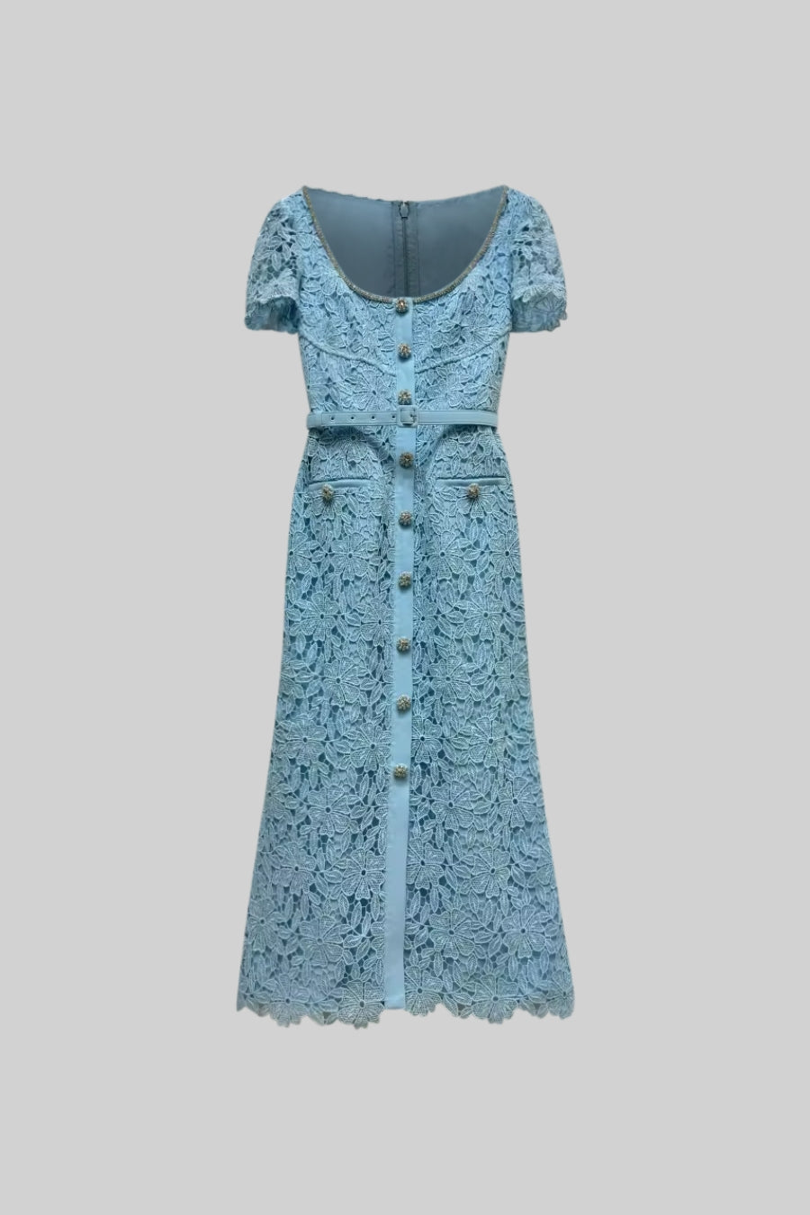 Desiré™ | Delicate Azure Lace Midi Dress - Baby Blue