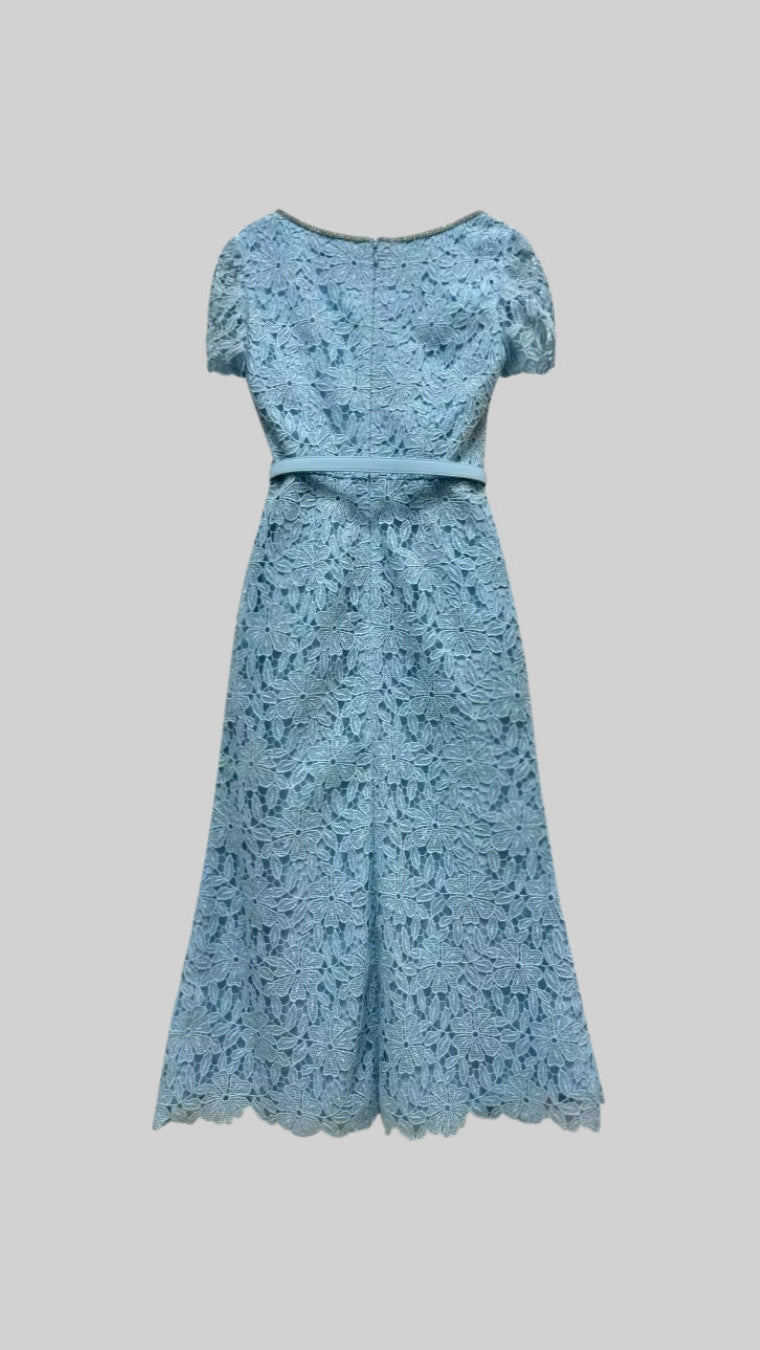 Desiré™ | Delicate Azure Lace Midi Dress - Baby Blue