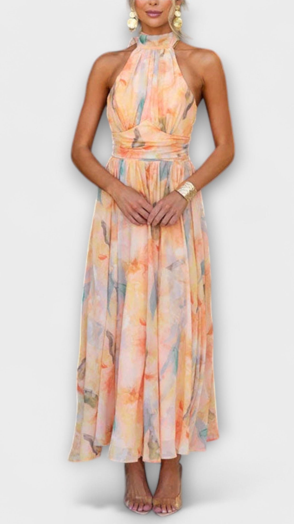 Dorota™ | Halterneck Maxiklänning med Akvarellmönster