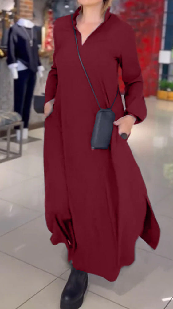 Anika™ | Bekväm Lös Lång Klänning med Sidoslits och Fickor