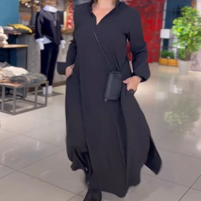 Anika™ | Bekväm Lös Lång Klänning med Sidoslits och Fickor