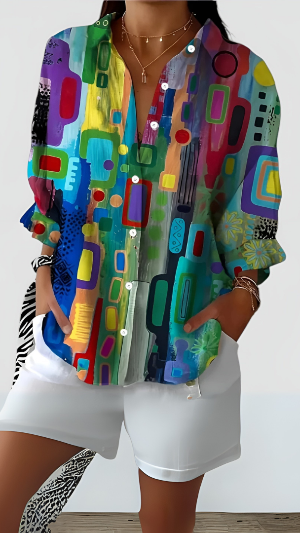 Eleni™ | Bekväm Blus med Geometriskt Mönster