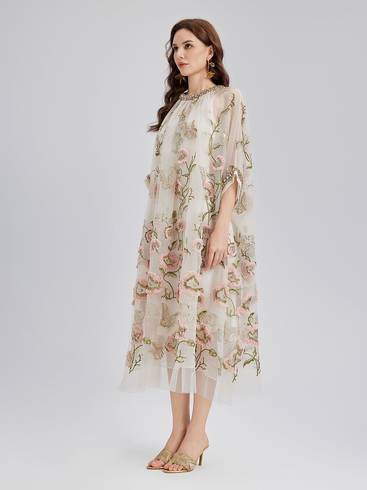 Elisa™ | 3D-klänning med blomstermotiv, paljetter och plisseringar