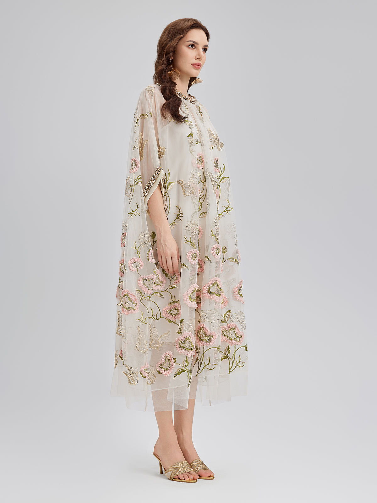 Elisa™ | 3D-klänning med blomstermotiv, paljetter och plisseringar