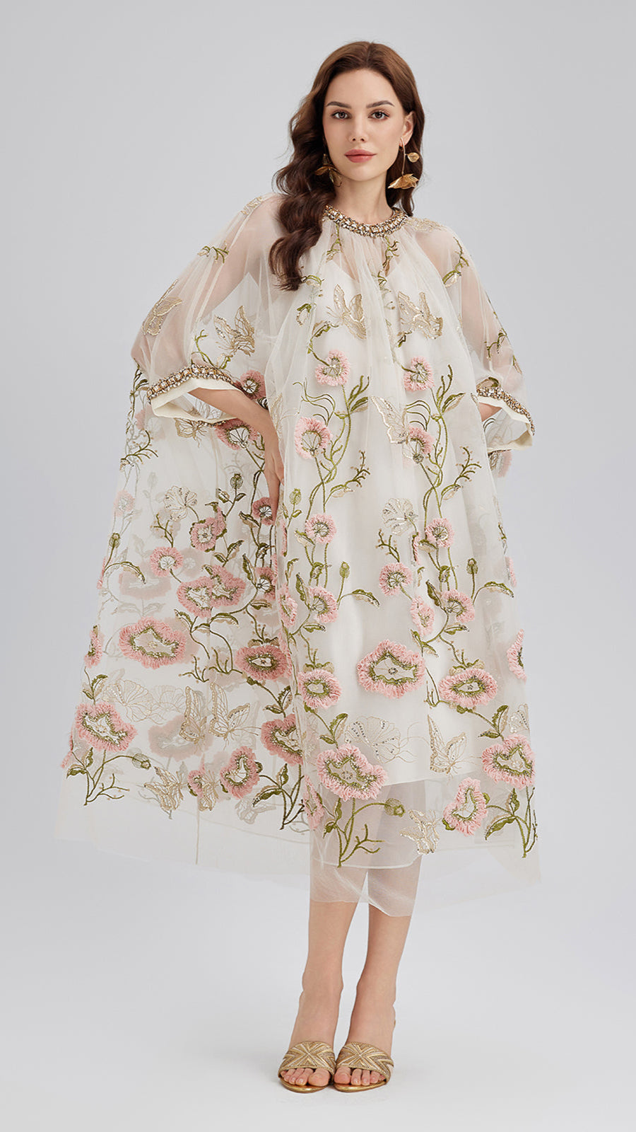 Elisa™ | 3D-klänning med blomstermotiv, paljetter och plisseringar