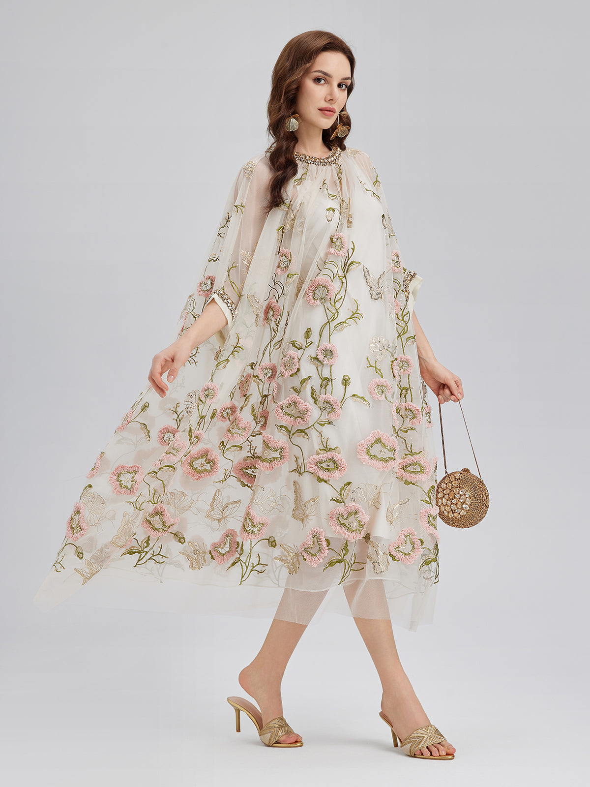 Elisa™ | 3D-klänning med blomstermotiv, paljetter och plisseringar