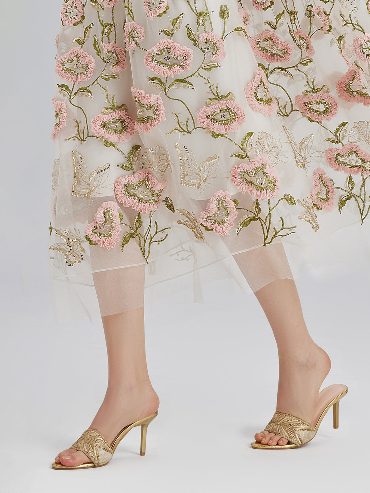 Elisa™ | 3D-klänning med blomstermotiv, paljetter och plisseringar