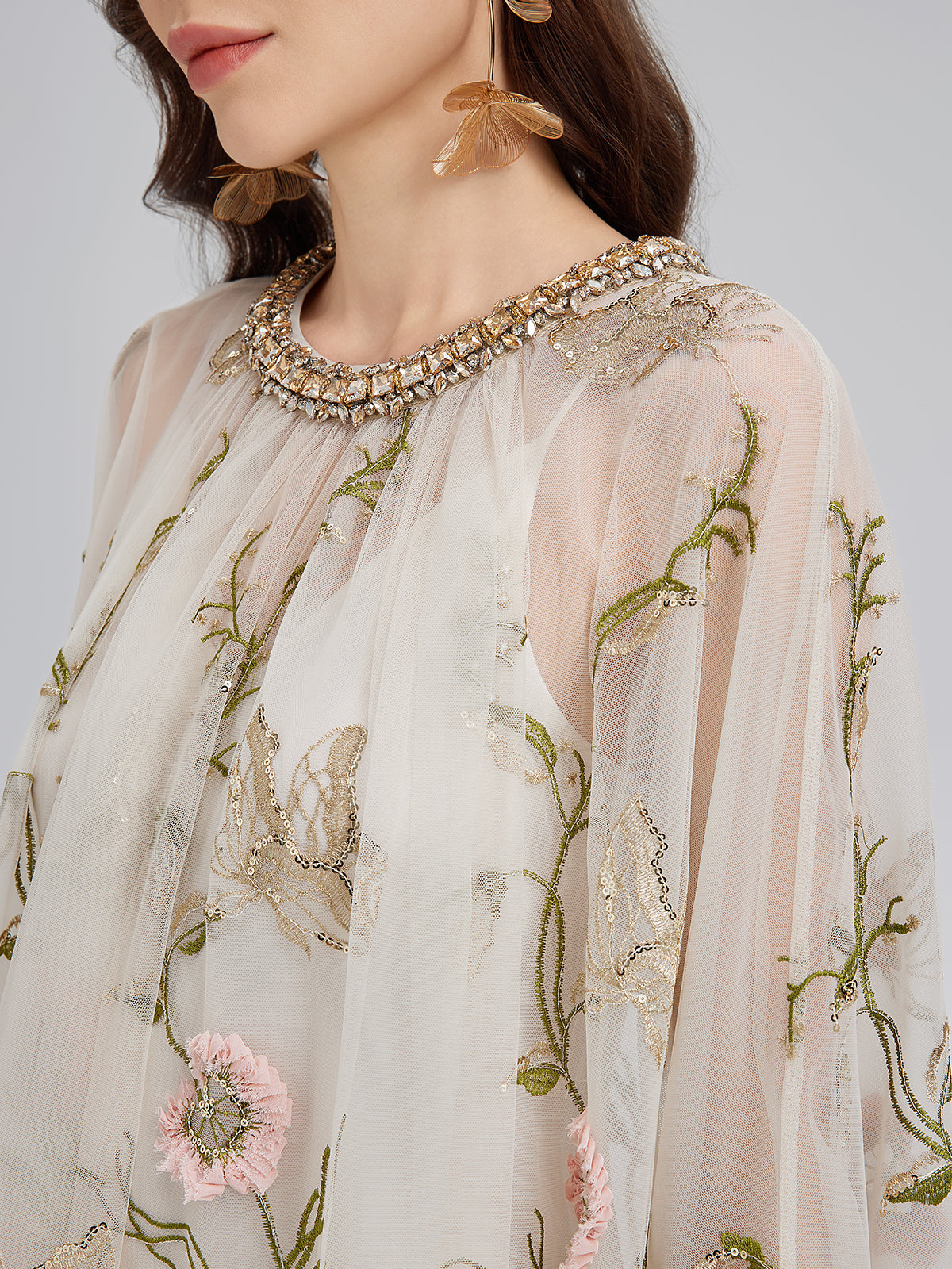 Elisa™ | 3D-klänning med blomstermotiv, paljetter och plisseringar