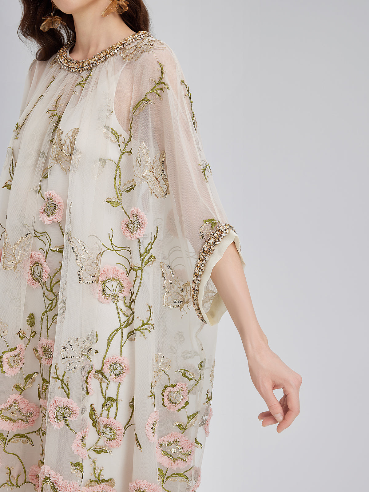 Elisa™ | 3D-klänning med blomstermotiv, paljetter och plisseringar