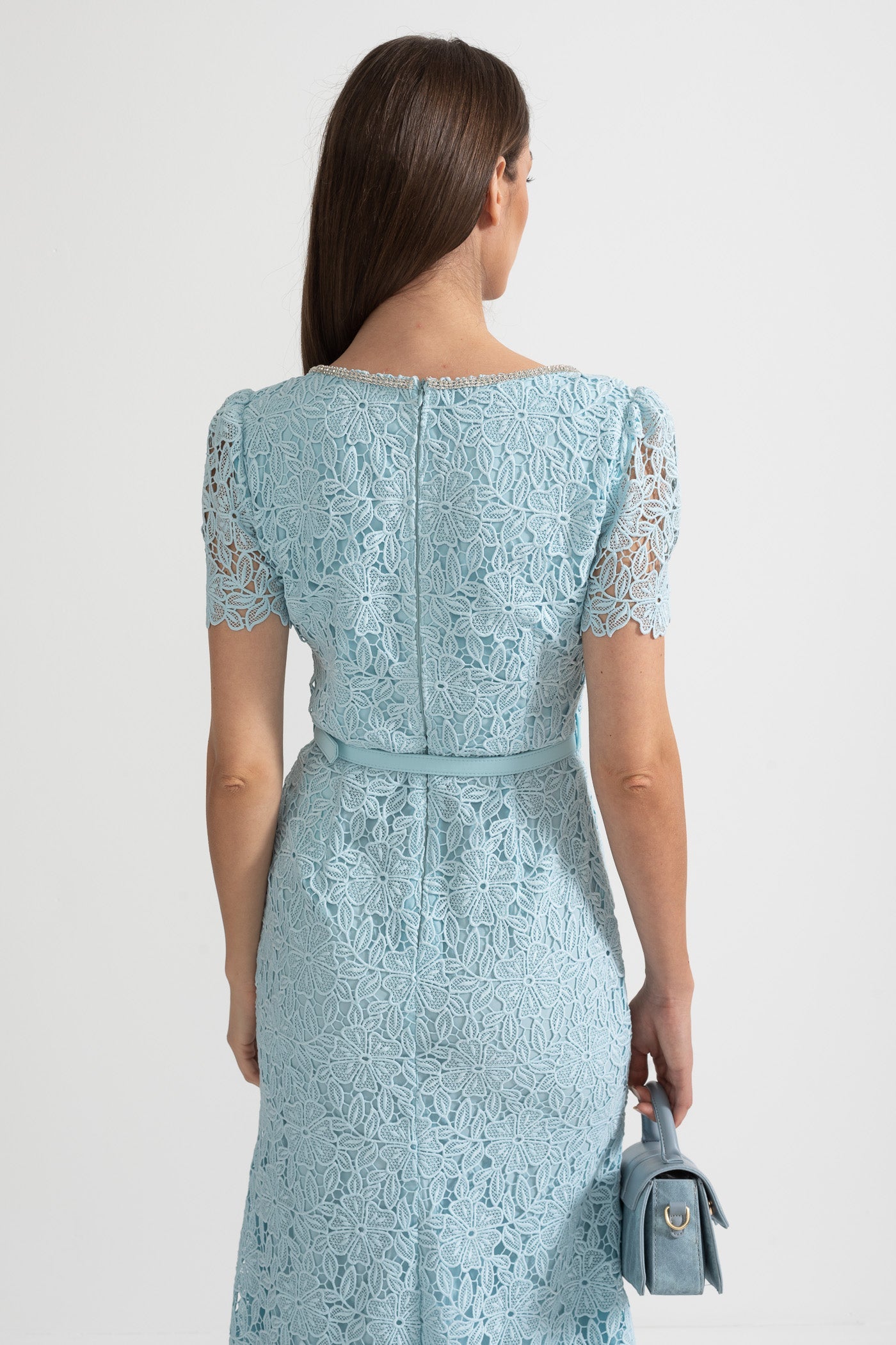 Desiré™ | Delicate Azure Lace Midi Dress - Baby Blue
