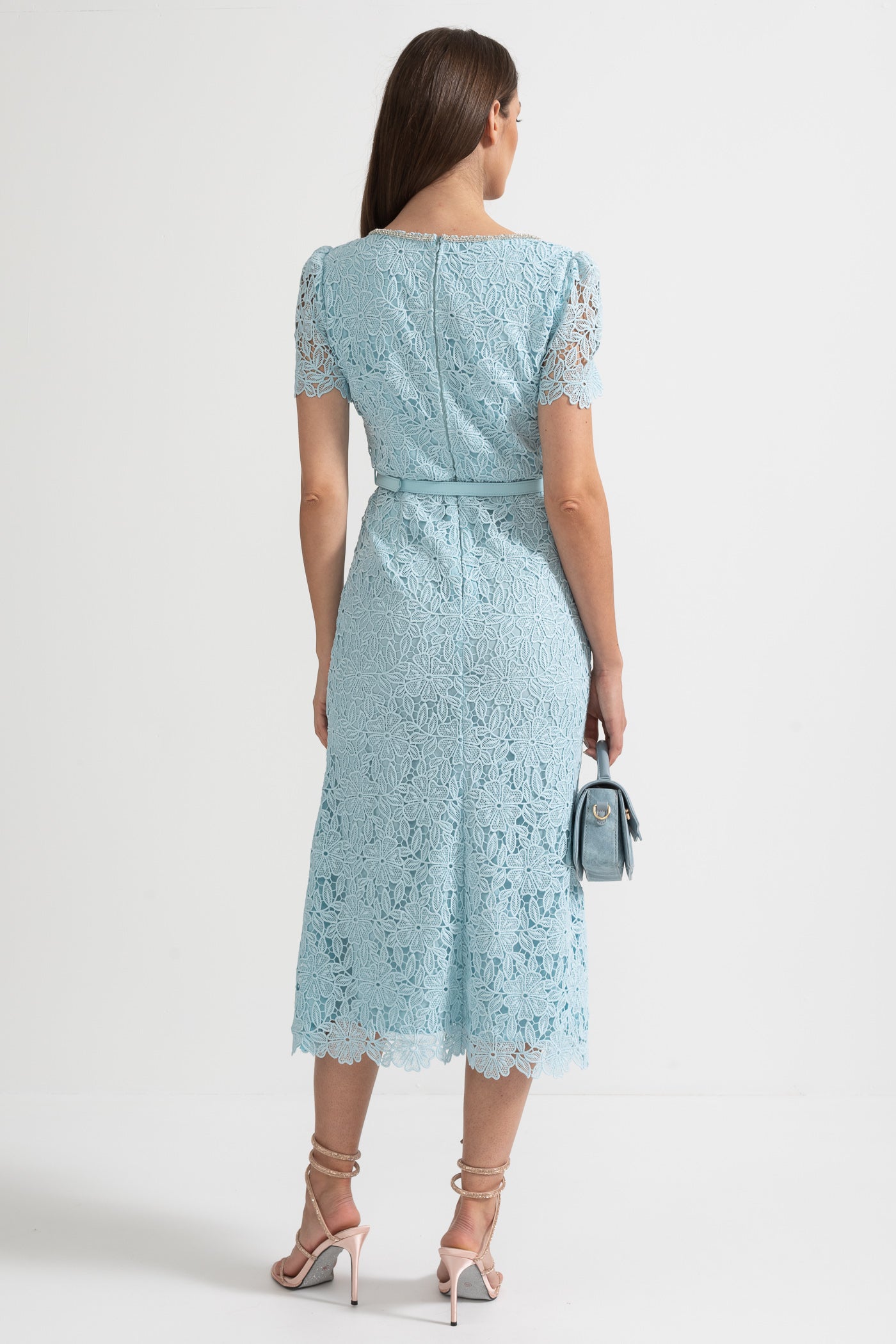 Desiré™ | Delicate Azure Lace Midi Dress - Baby Blue