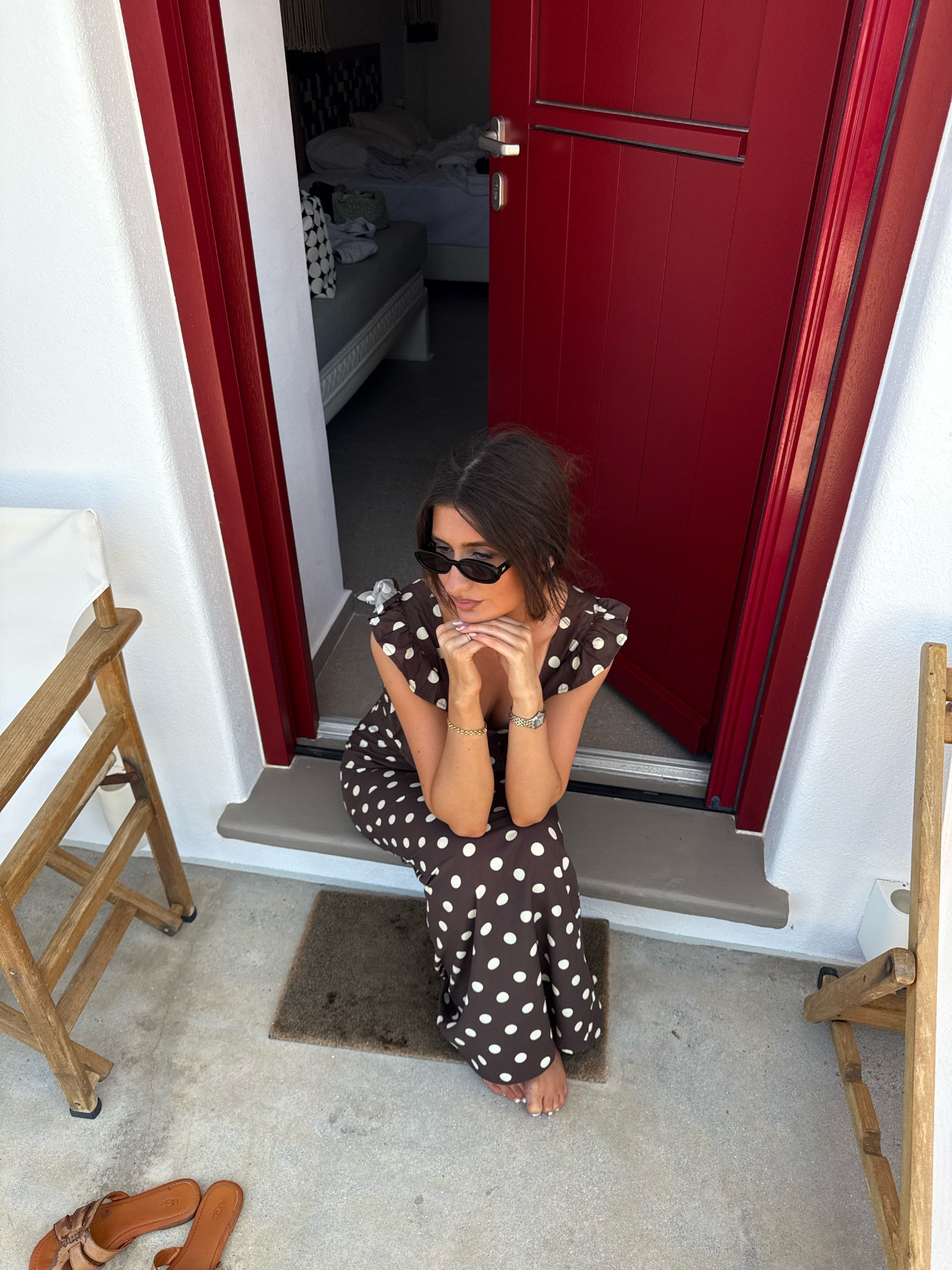 Luna™ | Klänning med prickar - Brun/gul