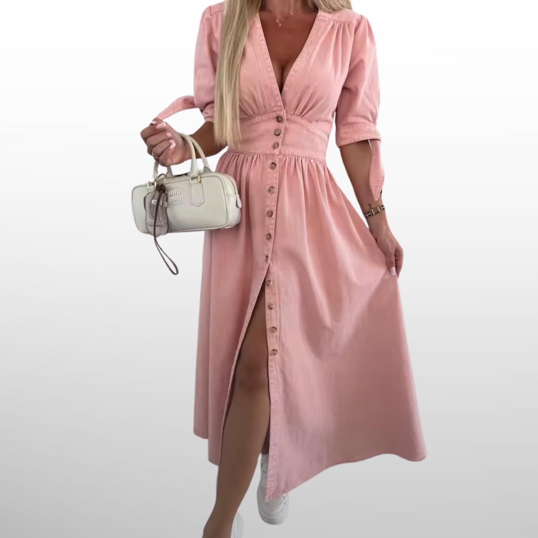 Camille™ | Elegant Vintage Jeansklänning med Knappar