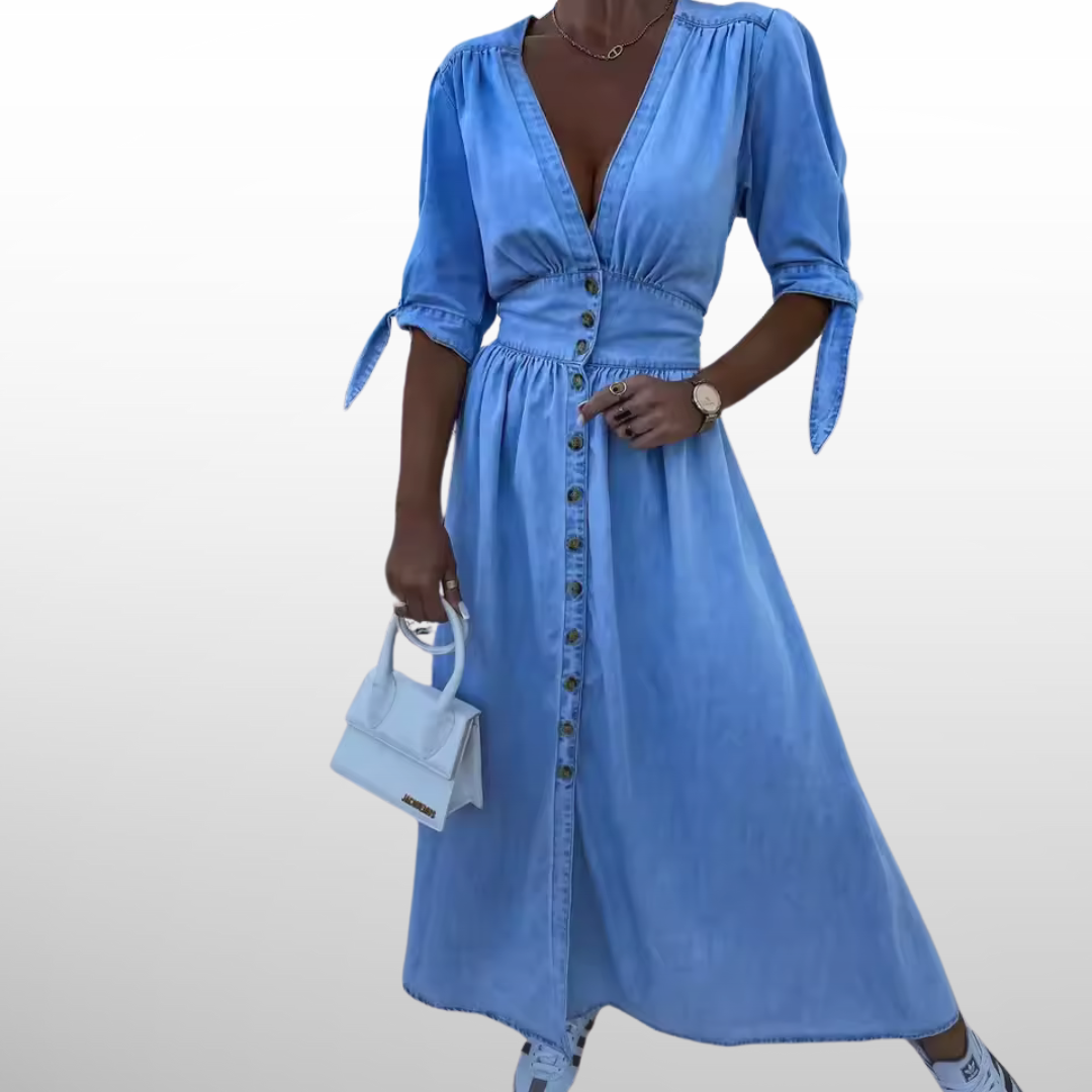 Camille™ | Elegant Vintage Jeansklänning med Knappar