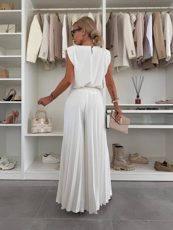 Esmé™ - Elegant Ärmlös Topp och Plisserade Byxor Tvådelat Set