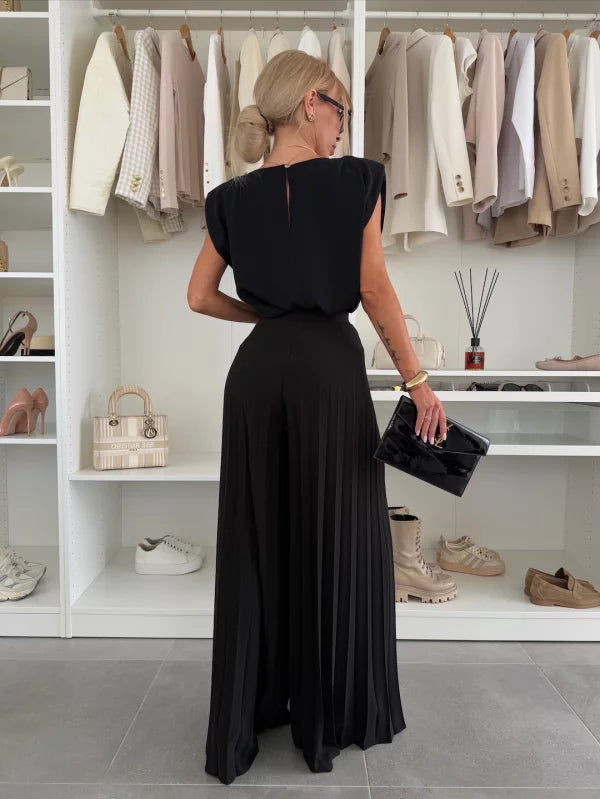 Esmé™ - Elegant Ärmlös Topp och Plisserade Byxor Tvådelat Set