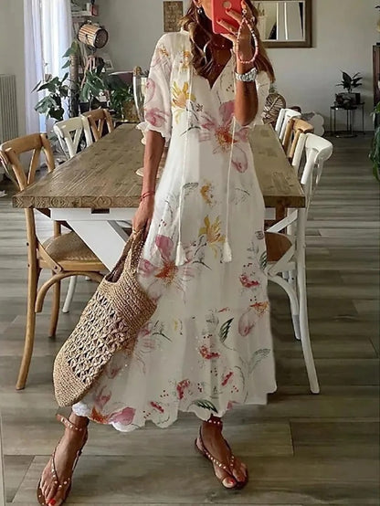 Sophia™ - Boho Vintage V-ringad sommarklänning