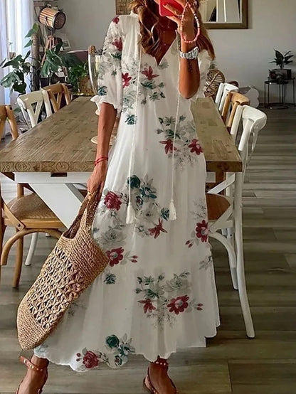 Sophia™ - Boho Vintage V-ringad sommarklänning